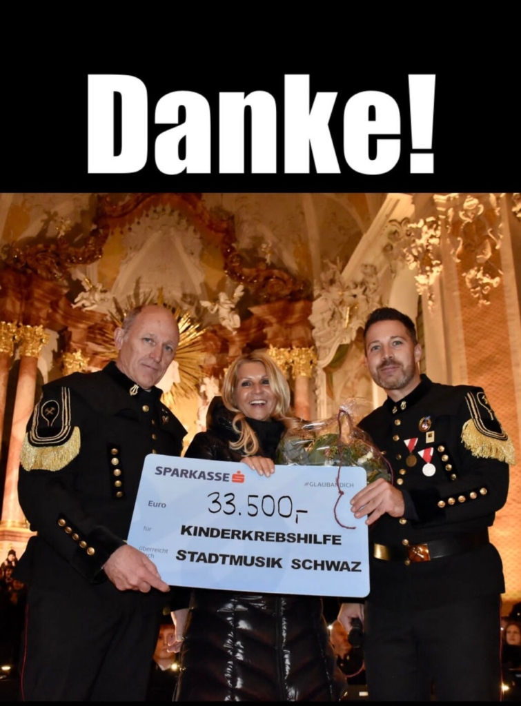 STADTMUSIK SCHWAZ überreichte € 33.500,- an die Kinderkrebshilfe